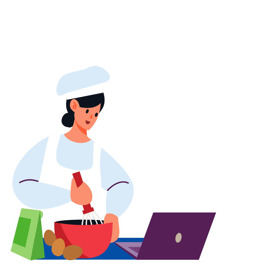 woman baking and restaurant orders on laptop woman baking and restaurant orders on laptop