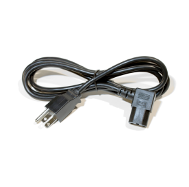A black power cord with a two-prong plug on one end and a female connector on the other. The cord is coiled in a loose loop.